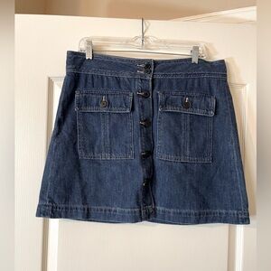 Gap Denim Jean Button Front Pocket A-Line Mini Skirt Dark Wash Cotton Size 31